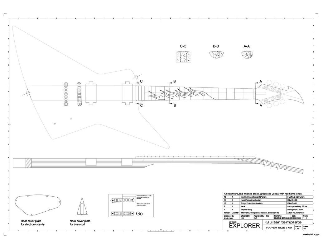 Чертеж гитара flying v