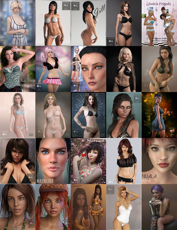 A collection of characters for the female Genesis 3 model from Daz3D.