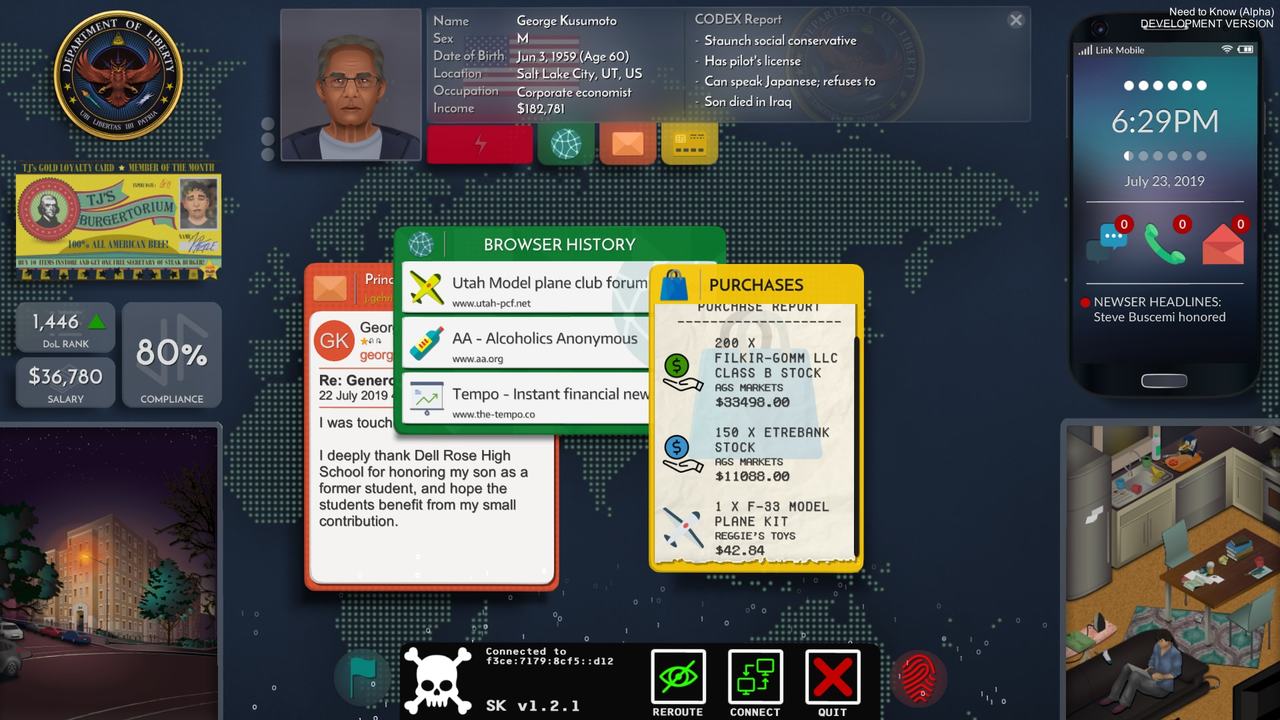 Need to Know game screenshot of a Department of Liberty profile