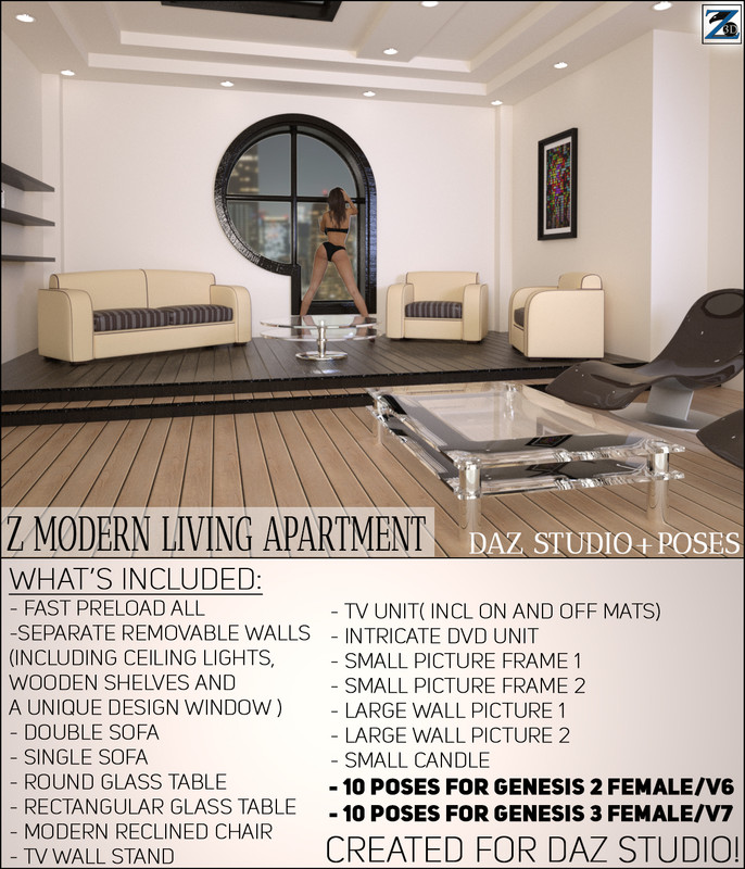 Z Modern Living Apartment   Poses - Daz Studio