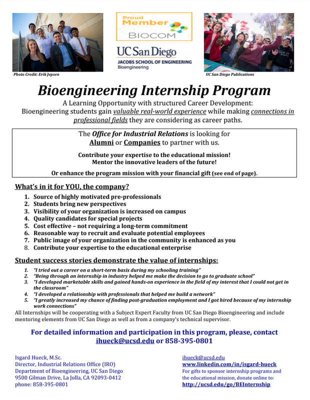 Internships Shu Chien Gene Lay Department of Bioengineering