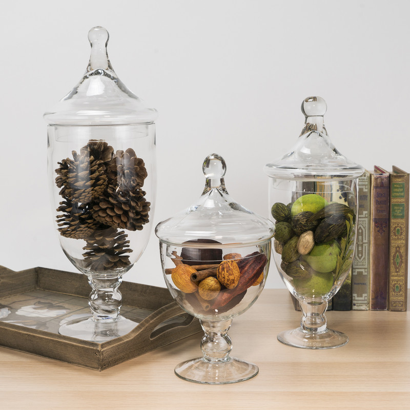 Glass apothecary jar set with autumnal and dark/neutral colors