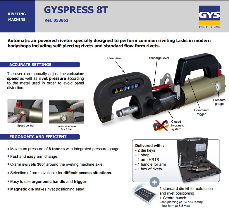 Presse Riveteuse Pneumatique Hydraulique Gyspress 8 T Tonnes GYS 053861